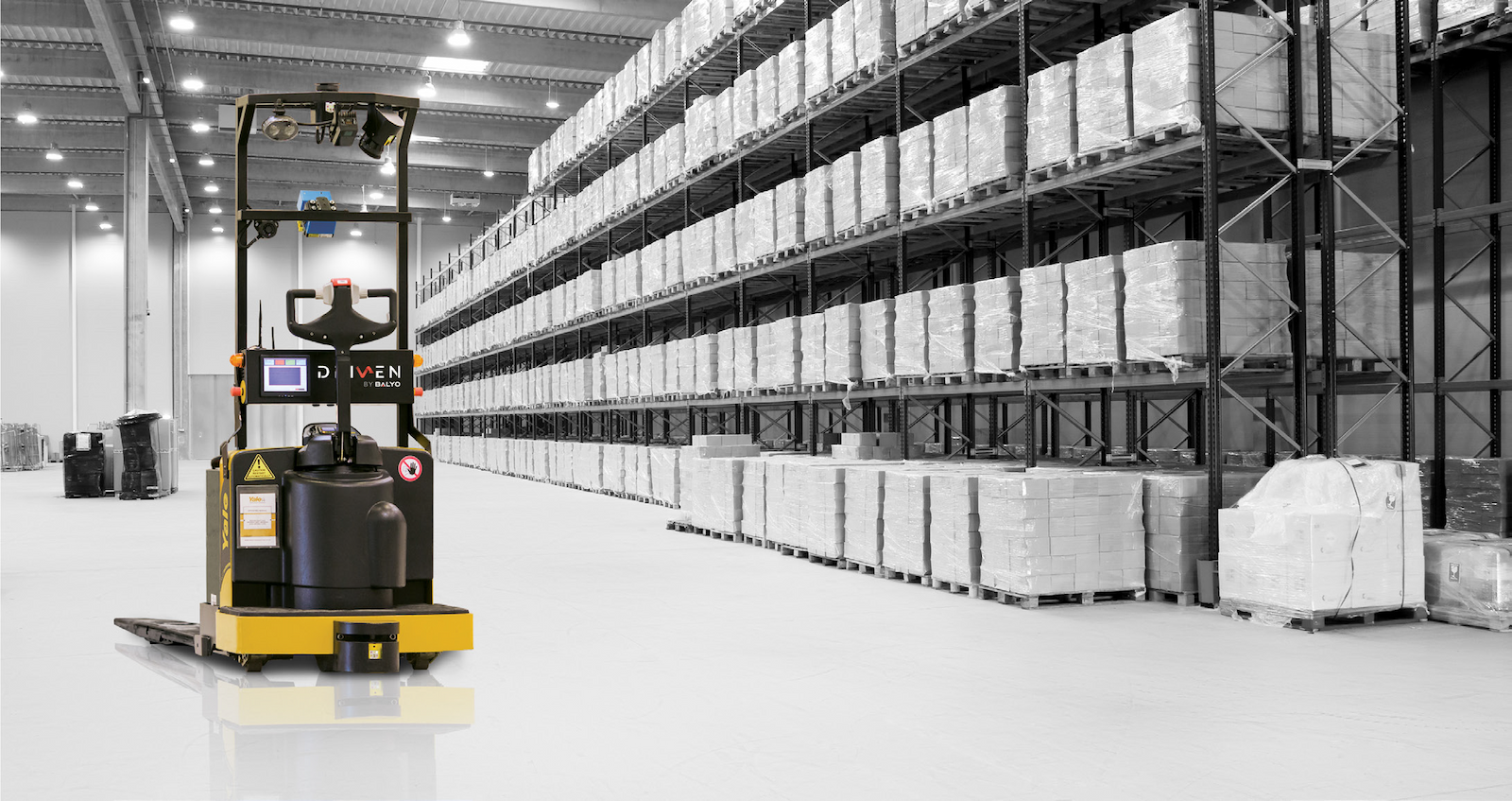 Robotic lift truck in warehouse