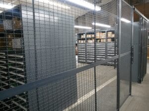 A security storage room containing drawers and boxes.