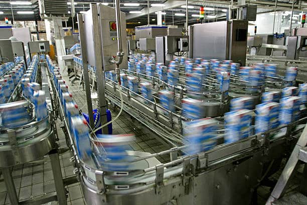 Automated production line in modern dairy factory