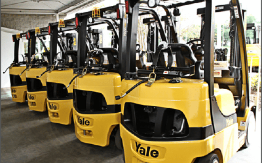 Row of Yale trucks