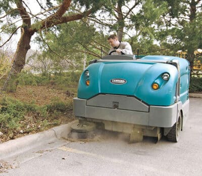 Tennant sweeper action photo