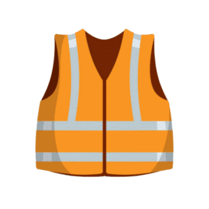 graphic of a orange safety vest with two pairs of silver lines parallel to each other crossing the vest.