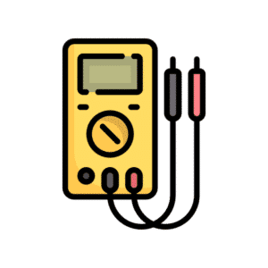 Graphic of an electrical meter handheld box with two wire plugs.