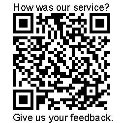 QR code that takes you to a service survey to provide us feedback to better serve you in the future.