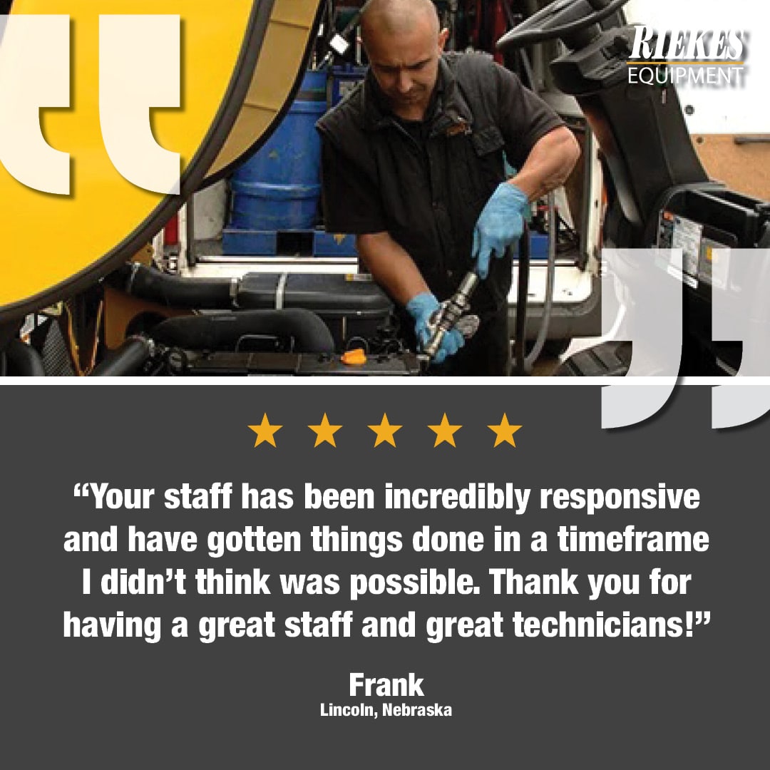 Customer review box that has a quote from a Frank in Lincoln stating, "Your staff has been incredibly responsive and have gotten things done in a timeframe I didn't think was possible. Thank you for having a great staff and great technicians!"