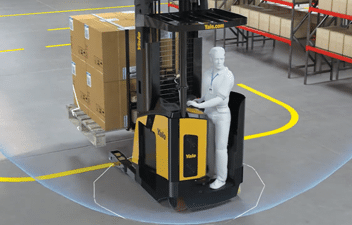 forklift with an invisible force field of safety around it provided by Reliant technology