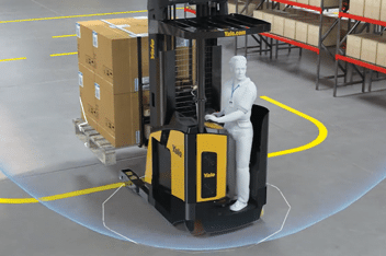 forklift with an invisible force field of safety around it provided by Reliant technology