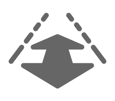A graphic of a double-sided arrow in the middle of two dashed lines.