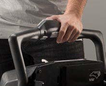 Close-up image of Hyster's hand rail with auxiliary controls on an End Rider lift.
