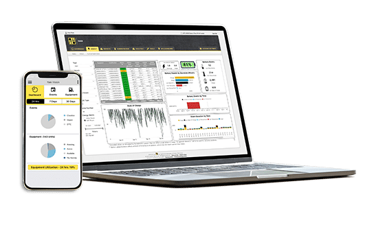 Image of laptop and smart phone with Hyster Tracker fleet telemetry portal