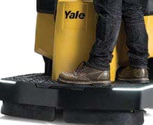 A close-up image of the operator platform that a worker stands on when operating the Yale End Rider.