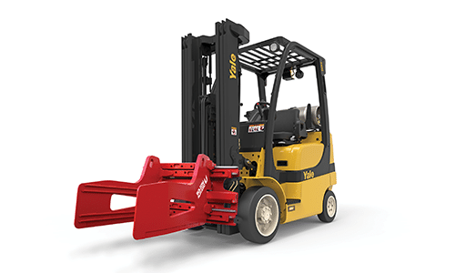 Yale Cushion Tire ICE Forklift with a Bolzoni Auramo pulp bale/recycle clamp attachment.