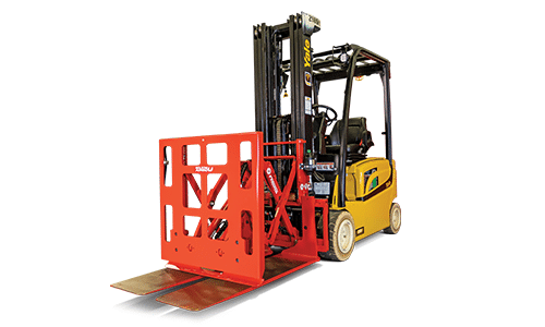 Yale Electric Motor Rider 4 wheel sit down truck with a Bolzoni Auramo push pulls attachment.