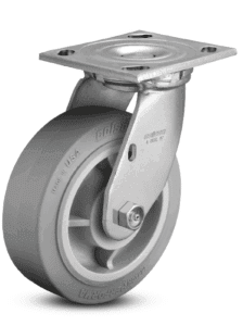 Image showcasing a fastening on a caster that has a horizontal plate to attach a caster to equipment.