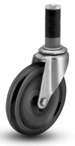 Image showcasing a fastening on a caster that has an expandable rubber bushing that creates friction against the tube interior.