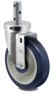 Image showcasing a fastening on a caster that has a shaped metal stem that is cross-drilled to bolt in the frame or tube. Some shape options are round, square, or octagonal.