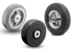 Three rubber caster tires in different styles.
