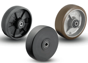 Three nylon and glass-filled caster tires in different styles.