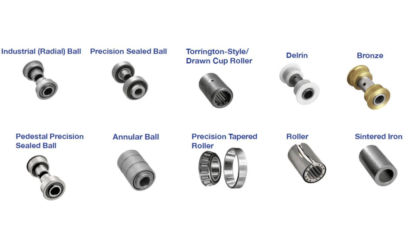 Image of ten different bearings for a caster.