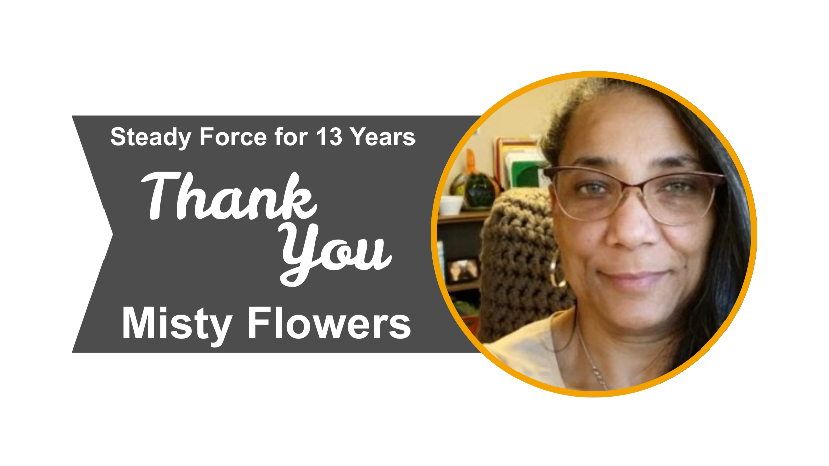 a tribute image to an employee who has been at Riekes for 13 years, thanking them.